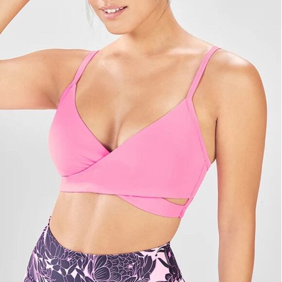 Fabletics Tammy Low Impact Sports Bar Women size S Faux Wrap Bralette Dark Pink - Picture 9 of 10